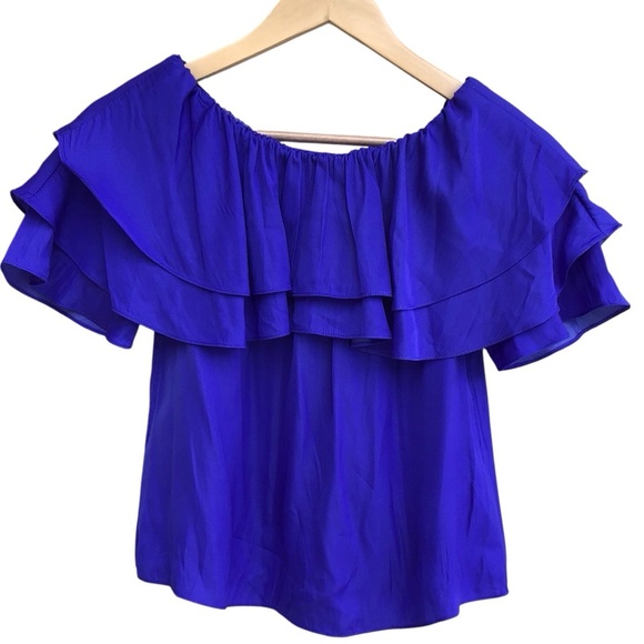 Lilly Pulitzer Haylee Ruffle Off The Shoulder Blouse Royal Purple NEW Size XXS - Picture 2 of 10